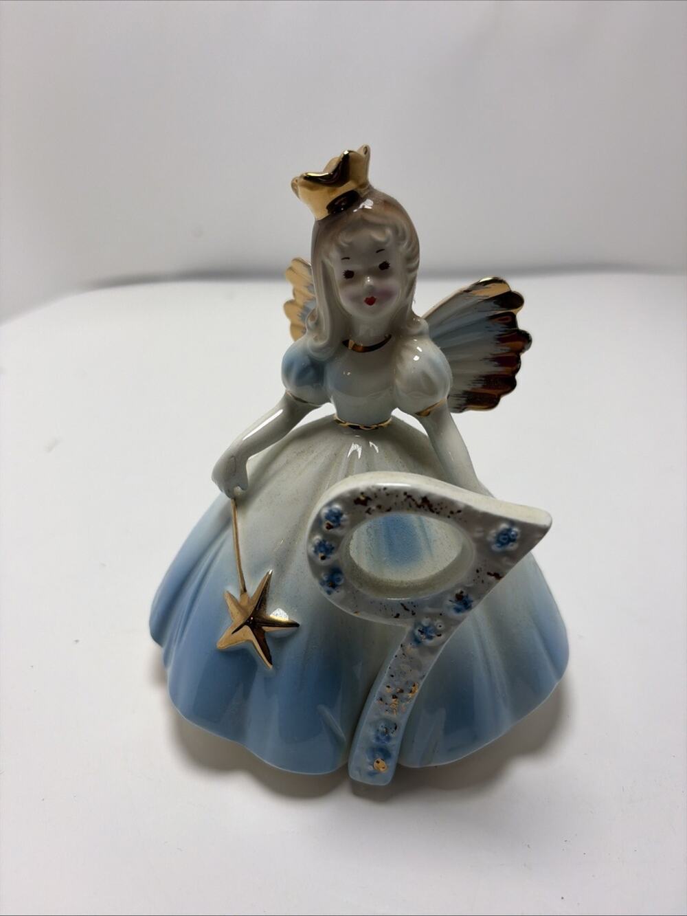 Josef Originals Birthday Girl Angel Figurine Age 9 Blue Dress Gold Accents